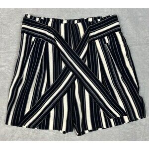 H&M Women’s Size 6 High Waisted Striped Wide Leg Shorts Tie Belt Navy/White NWT